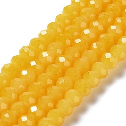 Gold Baking Painted Imitation Jade Glass Bead Strands, Faceted Rondelle, Gold, 8x6mm, Hole: 1mm, about 65~68pcs/strand, 15.75''(40~41cm)