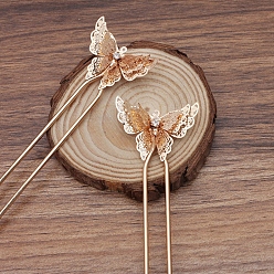 Light Gold Accessoires de la fourche de cheveux en laiton, avec des finitions en filigrane de papillon, or et de lumière, 135x35x6.5mm