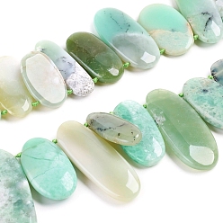 Chrysoprase Natural Chrysoprase Beads Strands, Oval, 22~50x8~22x4~7mm, Hole: 0.5mm, about 27pcs/strand, 16.14 inch(41cm)