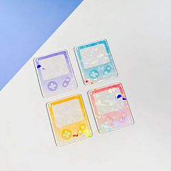 Rectangle 4Pcs 4 Colors Laser Style Acrylic Disc Keychain Blanks, with Ball Chains, Mixed Color, Game Console, Rectangle Pattern, 5.1x4.1x0.2cm, Hole: 3mm, 1pc/color