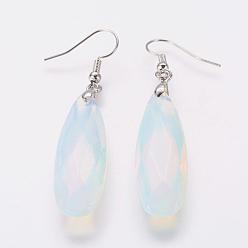 Opalite Opalite Dangle Earrings, with Brass Findings, Oval, Faceted, 62mm,Pin: 0.5mm