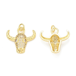 Real 18K Gold Plated Rack Plating Brass Micro Pave Cubic Zirconia Pendants, with Jump Ring, Cadmium Free & Lead Free, Long-Lasting Plated, Cattle Head Charm, Real 18K Gold Plated, 24x25.5x5mm, Hole: 3mm