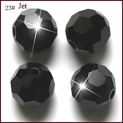 Negro Imitación perlas de cristal austriaco, aaa grado, facetado (32 facetas), rondo, negro, 4 mm, agujero: 0.7~0.9 mm