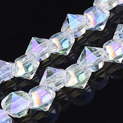 Прозрачный АВ Гальванические стеклянные бусины, с покрытием AB цвета, граненые, алмаз, ясно AB, 6x5 мм, отверстие : 1 мм, около 100 шт / нитка, 17.12 дюйм
