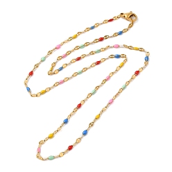 Doré  Collier chaîne à maillons ovales et pampés en émail coloré, placage ionique (ip) 304 bijoux en acier inoxydable pour femmes, or, 17.64 pouce (44.8 cm)