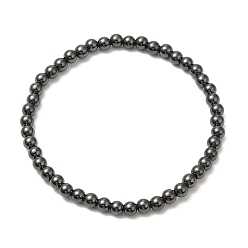 Hématite Hématite magnétique synthétique perles rondes bracelets extensibles, diamètre intérieur: 2 pouce (5.2 cm), perles: 4 mm