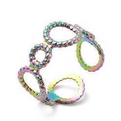 Rainbow Color Chapado en iones (ip) 304 anillo de puño abierto con envoltura circular de acero inoxidable para mujer, color del arco iris, tamaño de EE. UU. 7 1/4 (17.5 mm)