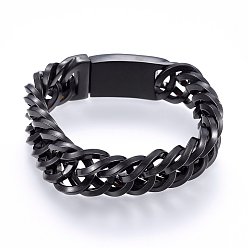 Gunmetal 304 Stainless Steel Curb Chains Bracelets, with Box Clasps, Gunmetal, 9-1/2 inch(24cm), 20x8mm