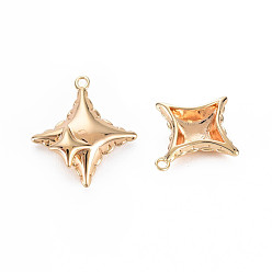 Real 18K Gold Plated Brass Charms, Nickel Free, 4 Pointed Star, Real 18K Gold Plated, 14.5x13x4mm, Hole: 1mm