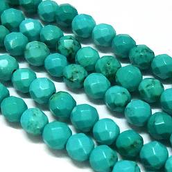 Turquoise Brins de perles rondes en magnésite naturelle, teint, facette, turquoise, 4mm, Trou: 1mm, Environ 100 pcs/chapelet, 15.74 pouce