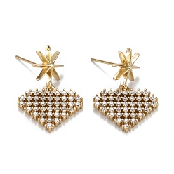 Real 18K Gold Plated Heart Sparkling Cubic Zirconia Dangle Stud Earrings for Girl Women, Lead Free & Nickel Free & Cadmium Free, Brass Micro Pave Cubic Zirconia Earrings, Real 18K Gold Plated, 25.5mm, Pin: 0.7mm, Pendant: 15x17x2mm