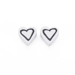 White Handmade Polymer Clay Beads, Heart, White, 8.5~9x8.5~10x4mm, Hole: 1.4~1.6mm
