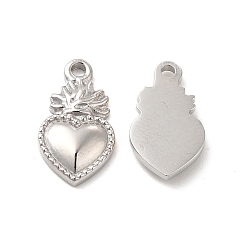 Stainless Steel Color 304 Stainless Steel Charms, Sacred Heart Charm, Stainless Steel Color, 14x8x2mm, Hole: 1mm