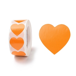 Orange Foncé Papier coeur stickers, étiquettes adhésives rouleau autocollants, étiquette cadeau, pour enveloppes, fête, présente la décoration, orange foncé, 25x24x0.1mm, 500pcs / roll