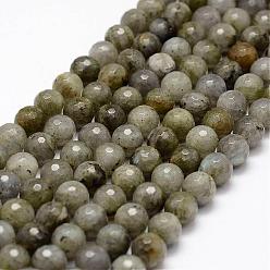 Labradorite Faceted Natural Labradorite Beads Strands, Round, 8mm, Hole: 1mm, about 47pcs/strand, 14.9 inch
