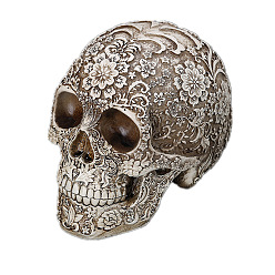 Floral White Resin Floral Skull Medical Model Statues, Halloween Decoration, Floral White, 200x135x160mm
