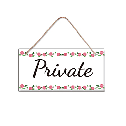 Word PVC Plastic Hanging Wall Decorations, with Jute Twine, Rectangle with Word Private, Colorful, Word, 15x30x0.5cm