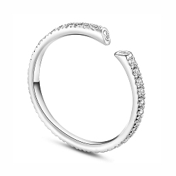 Platinum SHEGRACE Simple Design Rhodium Plated 925 Sterling Silver Cuff Rings, Open Rings, Micro Pave Grade AAA Cubic Zirconia, Platinum, Size 8, 18mm