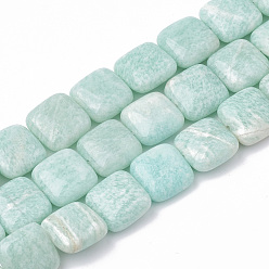 Amazonite Natural Amazonite Beads Strands, Square, 12~12.5x12~12.5x4~6mm, Hole: 1mm, about 33pcs/strand, 15.9 inch