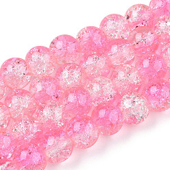 Hot Pink Baking Painted Crackle Glass Bead Strands, Two Tone, Round, Hot Pink, 8mm, Hole: 1.3~1.6mm, about 100pcs/strand, 31.4 inch.