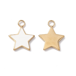 White Ion Plating(IP) 304 Stainless Steel Pendants, with Enamel, Real 24K Gold Plated, Star, White, 13x10x1.5mm, Hole: 1.8mm