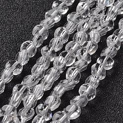 Clear Glass Beads Strands,  Flat Round, Faceted, Clear, 5~6x4mm, Hole: 1mm, about 72pcs/strand, 15 inch