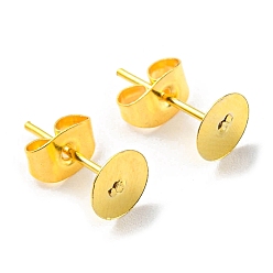Golden Iron Stud Earring Findings, Flat Round Earring Pads with Butterfly Earring Back, Golden, 6mm, 100pcs/bag