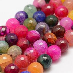Colorful Faceted Natural Dragon Veins Fire Crackle Agate Beads Strands, Round, Dyed & Heated, Colorful, 10mm, Hole: 1.5mm,  about 38pcs/strand, 14 inch(35.6cm)
