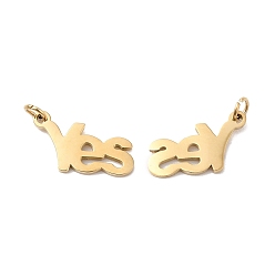 Real 14K Gold Plated Ion Plating(IP) 304 Stainless Steel Charms, Laser Cut, with Jump Ring, Word Yes Charm, Real 14K Gold Plated, 13x6x1mm, Hole: 1.5mm