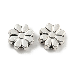 Antique Silver Tibetan Style Alloy Beads, Lead Free & Cadmium Free, Flower, Antique Silver, 9x9x3mm, Hole: 1.6mm, about 1120pcs/1000g
