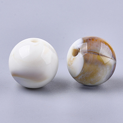 Lino Abalorios de acrílico, estilo de imitación de piedras preciosas, rondo, lino, 13.5~14x13 mm, Agujero: 2 mm, sobre 330 unidades / 500 g