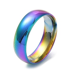 Rainbow Color Ion Plating(IP) 304 Stainless Steel Flat Plain Band Rings, Rainbow Color, Size 7, Inner Diameter: 17mm, 6mm