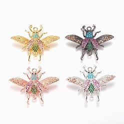 Mixed Color Brass Micro Pave Cubic Zirconia Links, Beetle, Colorful, Mixed Color, 24.5x31.5x4mm, Hole: 1.5mm