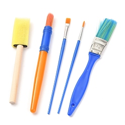 Mixed Color Plastic Paint Brushes Pens Sets, with Aluminium Tube, Nylon Wool, Wood, Sponge, For Watercolor Oil Painting, Mixed Color, 14.7~18x0.5~2.4x0.5~0.95cm, 5pcs/set