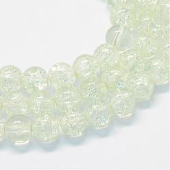 Blanc Cuisson peint verre craquelé transparent brins de perles rondes, blanc, 10~10.5mm, Trou: 1.5mm, Environ 85 pcs/chapelet, 31.4 pouce