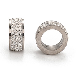 Cristal 304 perlas de columna de acero inoxidable, con diamantes de imitación de arcilla polimérica, color del metal del acero inoxidable, cristal, 13x6 mm, agujero: 8 mm