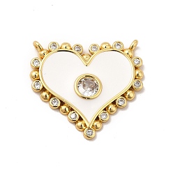 White Rack Plating Brass Micro Pave Clear Cubic Zirconia Connector Charms, Heart Links with Enamel, Cadmium Free & Lead Free, Real 18K Gold Plated, Long-Lasting Plated, White, 19.5x21.5x2mm, Hole: 1mm