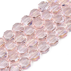 Pink Electroplate transparentes cuentas de vidrio hebras, color de ab chapado, facetados, octágono, rosa, 7~8x7~8x4 mm, agujero: 1.2 mm, sobre 72 unidades / cadena, 20.47 pulgada (52 cm)