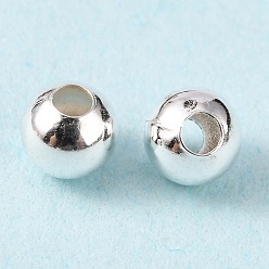 Серебро Spacer бисер латунные, бесшовные круглые бусины, серебряный цвет гальваническим, Размер : диаметром около 4 мм , отверстие : 1.8 мм