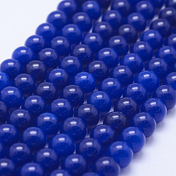 Royal Blue Natural Jade Beads Strands, Dyed, Round, Royal Blue, 8mm, Hole: 1mm, about 47~50pcs/strand, 14.57 inch~14.96 inch(37~38cm)
