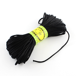 Noir Corde de satin de rotail de polyester, pour le nouage chinois, fabrication de bijoux, noir, 2mm, environ 21.87 yards (20m)/paquet , 6 paquets/sac