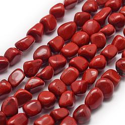 Красный Камень Натуральные красные яшмы бусы пряди, самородки, 7~9x7~9x3~8 мм, отверстие : 1 мм, около 42~47 шт / нитка, 15.7 дюйм (40 см)