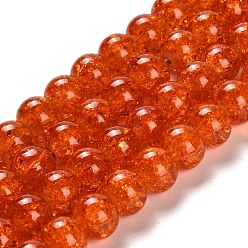 Темно-Оранжевый Окрашенного распылением треск стеклянные бусы нити, круглые, темно-оранжевый, 8 мм, отверстие : 1.3~1.6 мм, около 100 шт / нитка, 31.4 дюйм