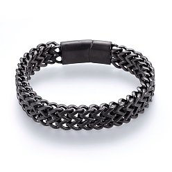 Gunmetal 304 Stainless Steel Mesh Bracelets, with Brushed Magnetic Clasps, Gunmetal, 8-5/8 inch(22cm), 12x6mm