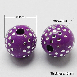 Purple Plating Acrylic Beads, Metal Enlaced, Round, Purple, 8x8mm, Hole: 2mm, 1700pcs/500g