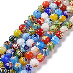 Couleur Mélangete Brins de perles en verre de millefiori faites à la main, ronde, colorées, taille: environ 12mm de diamètre, Trou: 1mm, Environ 31 pcs/chapelet, 16 pouce