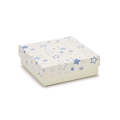 Бежевый Картонные коробки ювелирных изделий, с черной губкой, для ювелирной подарочной упаковки, квадрат с рисунком звезды, бежевые, 9.3x9.3x3.15 см