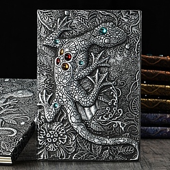 Plata Antigua Cuaderno de cuero pu en relieve 3d, un diario de patrón de lagarto, para material de oficina escolar, plata antigua, 5 mm