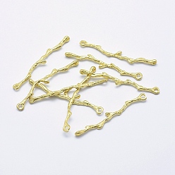 Raw(Unplated) Brass Links connectors, Lead Free & Cadmium Free & Nickel Free, Branch, Raw(Unplated), 37x4.5x1.5mm, Hole: 1.5mm
