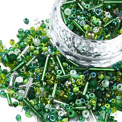 Green Glass Seed Beads, Mixed Style, Mixed Shapes, Green, 1~7x2~4mm, Hole: 0.7~1mm, about 450g/pound